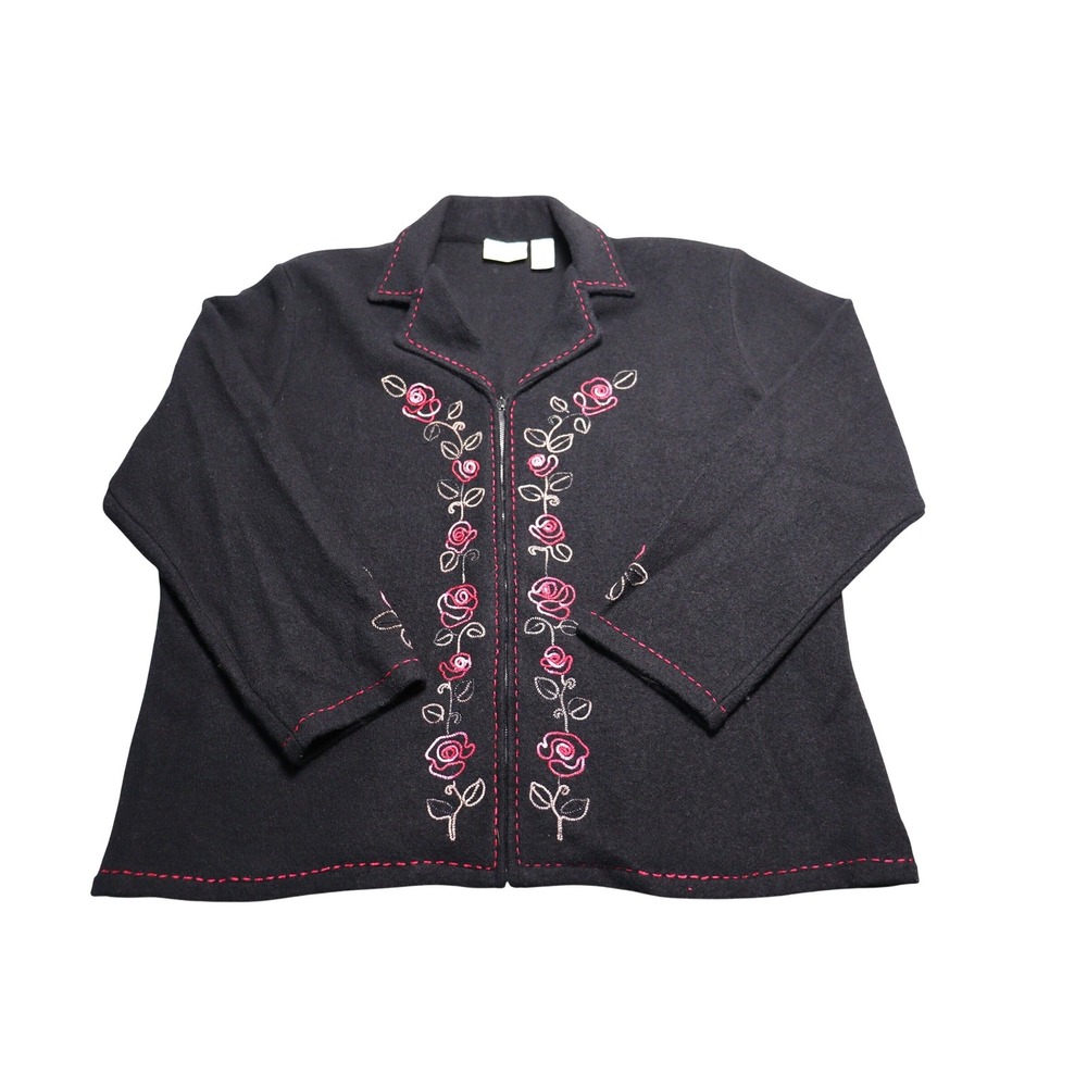 Alfred Dunner 3X plus Wool Zip Jacket cottage winter Grannycore Rose Embroidered - Picture 4 of 6